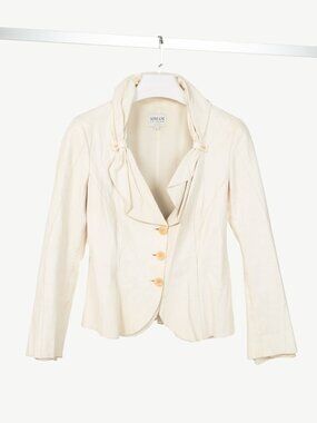 Armani Collezioni Cream Leather Shawl-Lapel Blazer